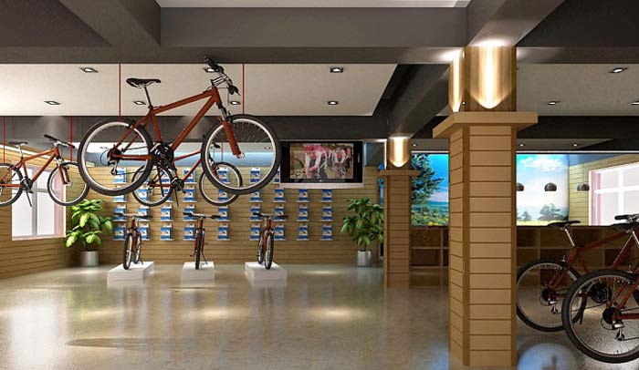 奧城自行車店大廳裝修設計案例效果圖