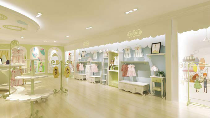伊卡通童裝店展區(qū)裝修設計案例效果圖