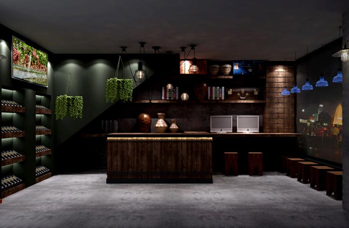 400平方懷舊復(fù)古中餐廳前臺(tái)設(shè)計(jì)效果圖